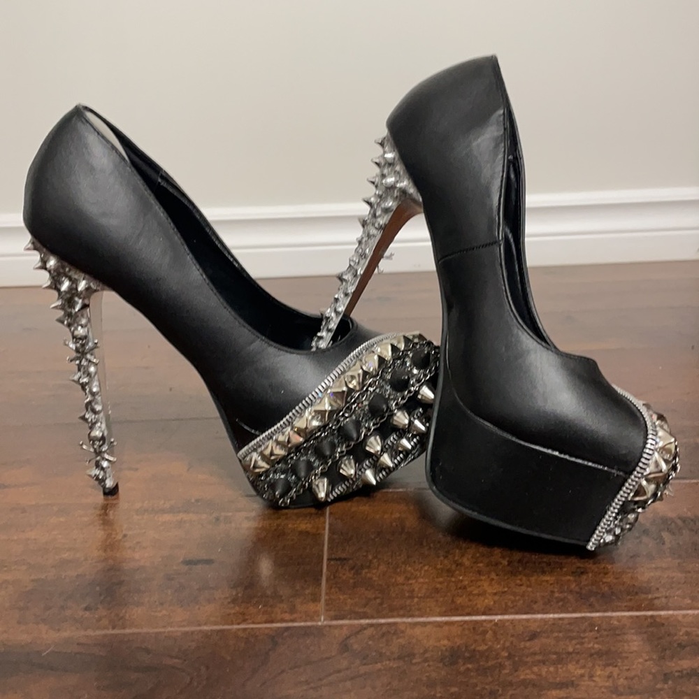Spiked Studded Skull Zipper Chain High Heels - Picture 11 of 11